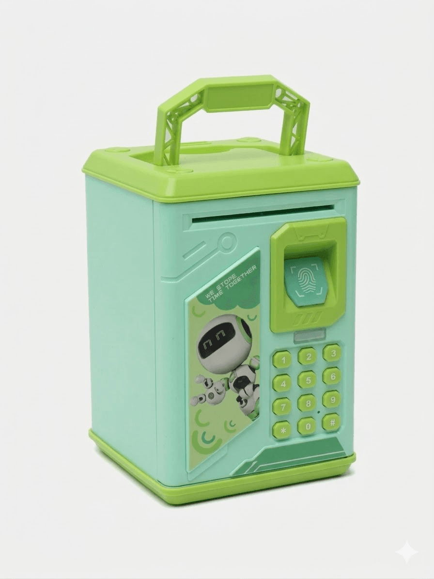 Electronic piggy bank for children in the shape of a guard robot