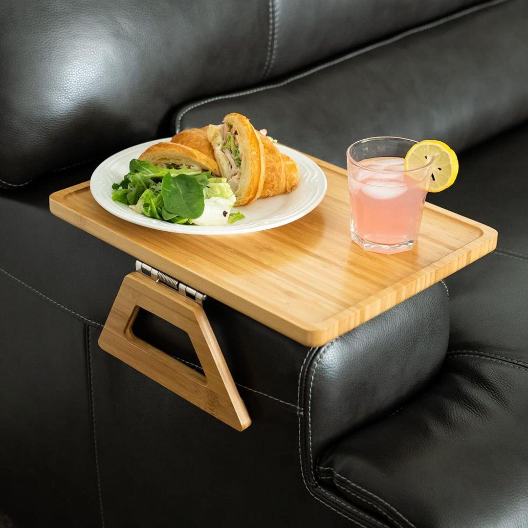 Wooden Sofa Arm Table With Clip Foldable 