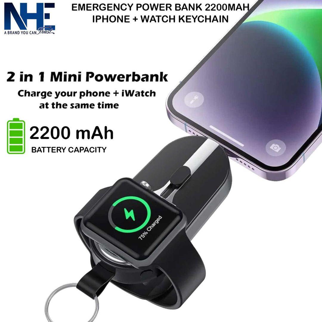 Mini Power Bank 2200mAh 2 in-1 Charges iPhone and Watch Simultaneously