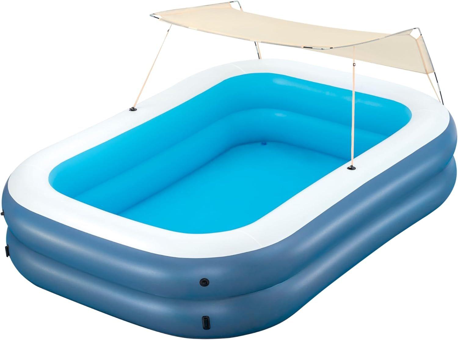 BESTWAY 2.54M X 1.78M X 1.40CM SUMMER BLISS SHADED FAMILY POOL (1 pool,1 sunshade,repair patch) Age 6+