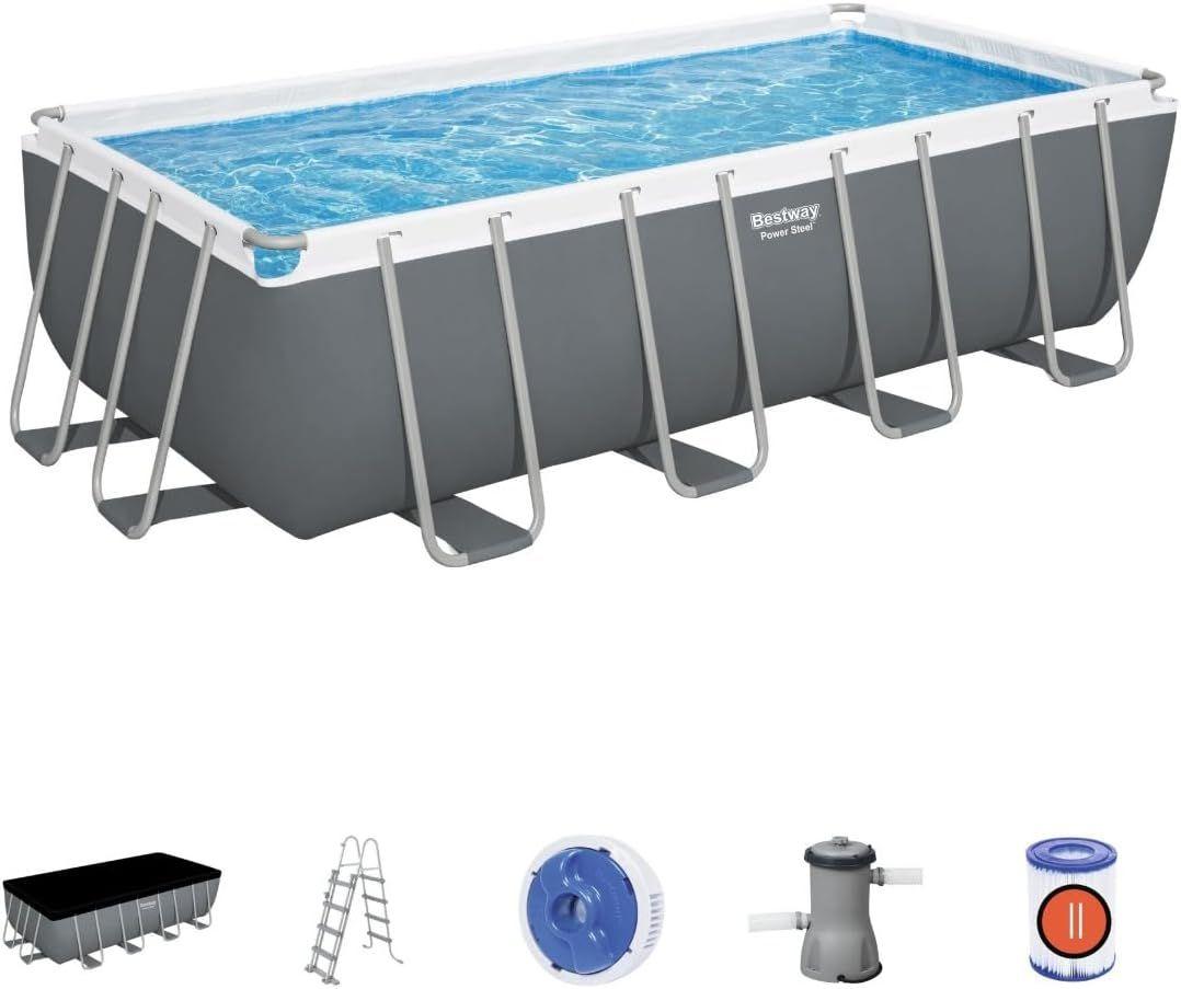 BESTWAY 4.88M X 2.44M X 1.22M RECTANGULAR POOL SET (Contents:Pool, Sand Filter Pump(220-240V), Ladder, Cover, Chemconnect Dispenser) 
