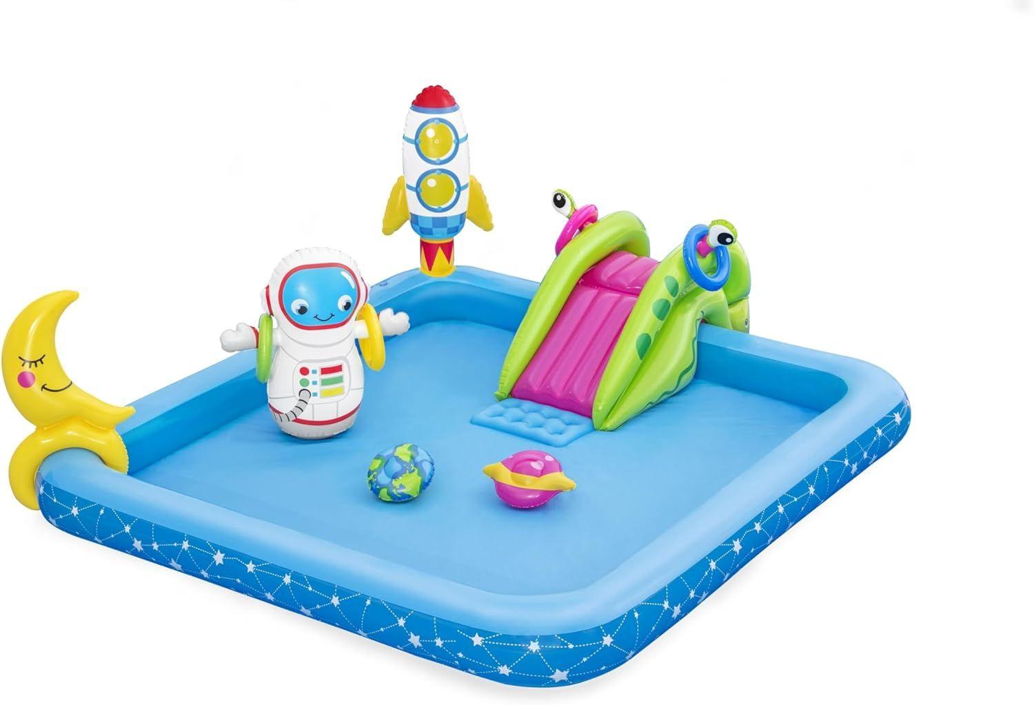 BESTWAY 2.28M X 2.06M X 84CM LITTLE ASTRONAUT PLAY CENTER (1 pool, 1 bop bag, 1 moon ring toss, 1 earth frisbee, 1 planet frisbee, four rings, repair patch.) Age 2+