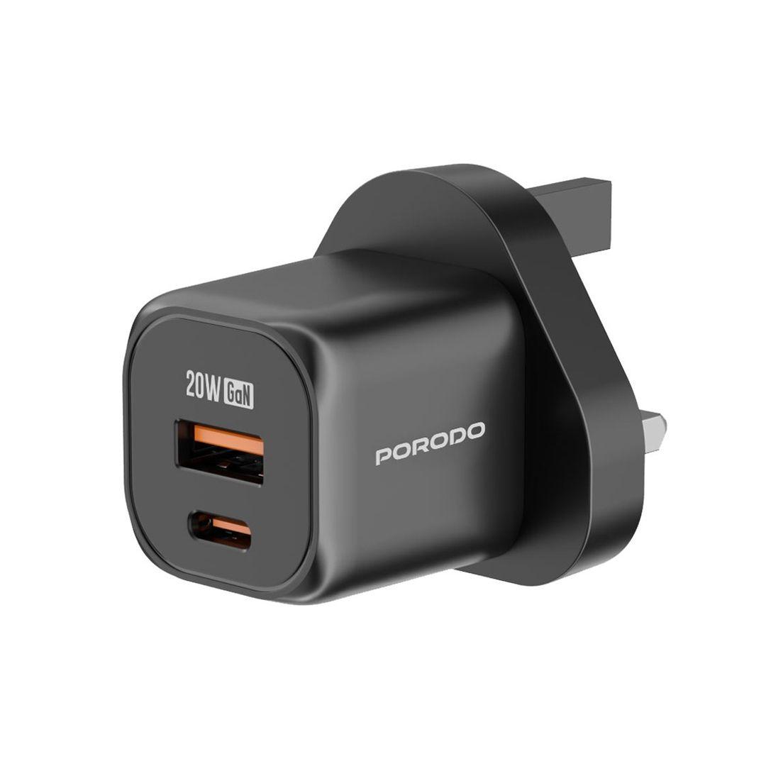 Porodo 20W Fast Charger with Dual Ports (USB-C + USB-A)