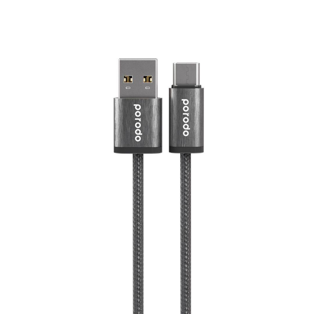 Porodo PD-WV3AC1-BK Woven 3A USB-A to Type-C Cable 1.2M