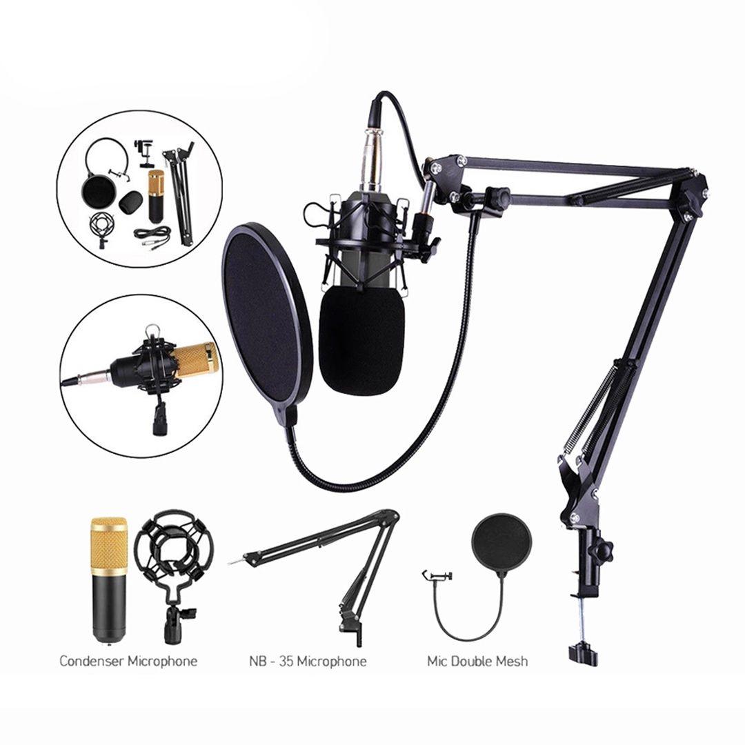 BM800 800 Condenser Mic Microphone with Shock Mount Arm Scissor Stand Pop Filter