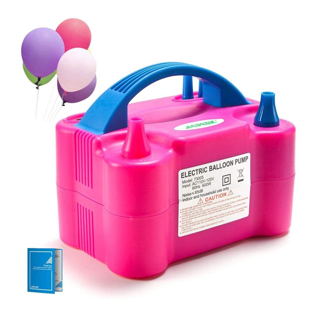 AGPTEK Electric Air Balloon Pump, 110V 600W Rose Red Portable Dual Nozzle Inflator/Blower for Party Decoration