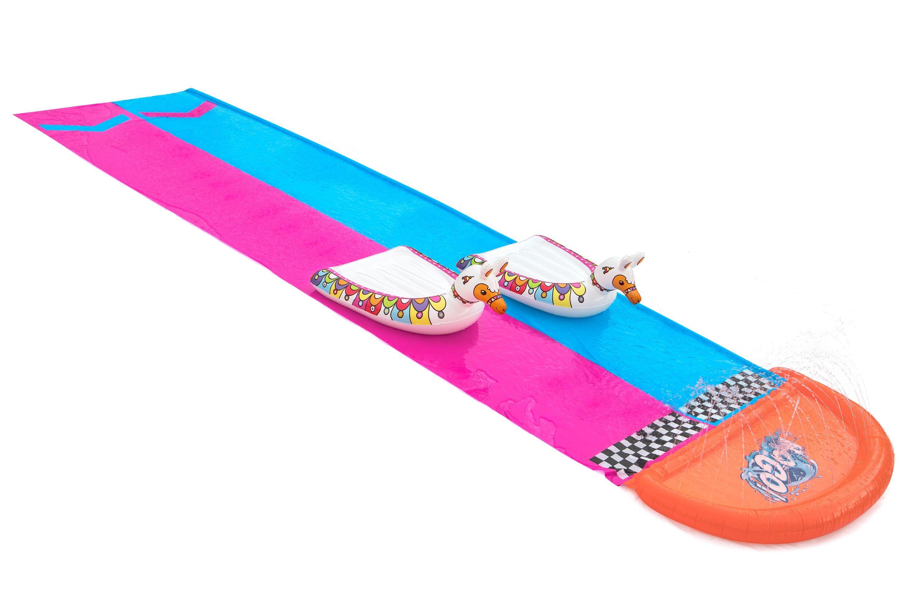 BESTWAY 4.88M LLAMA RAMA DOUBLE RACE SLIDE (Contents: One water slide, two surf riders, repair patch) Age 3+