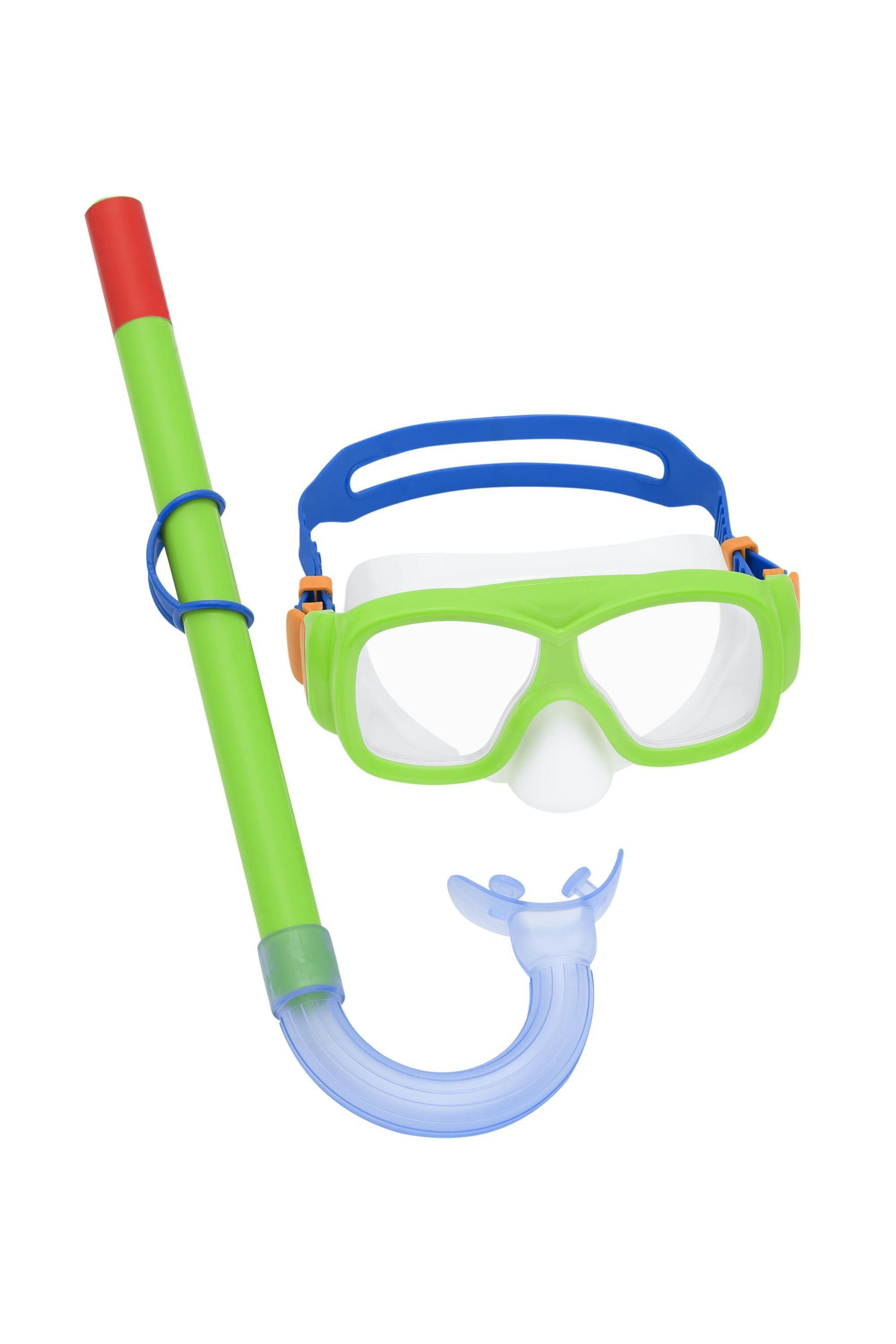 BESTWAY  EXPLORA ESSENTIAL SNORKEL SET (Contents:One mask, one snorkel and one pair of fins, 2 assorted colors, Fin Size: US(5-8); EUR (37-41)) Age 7+
