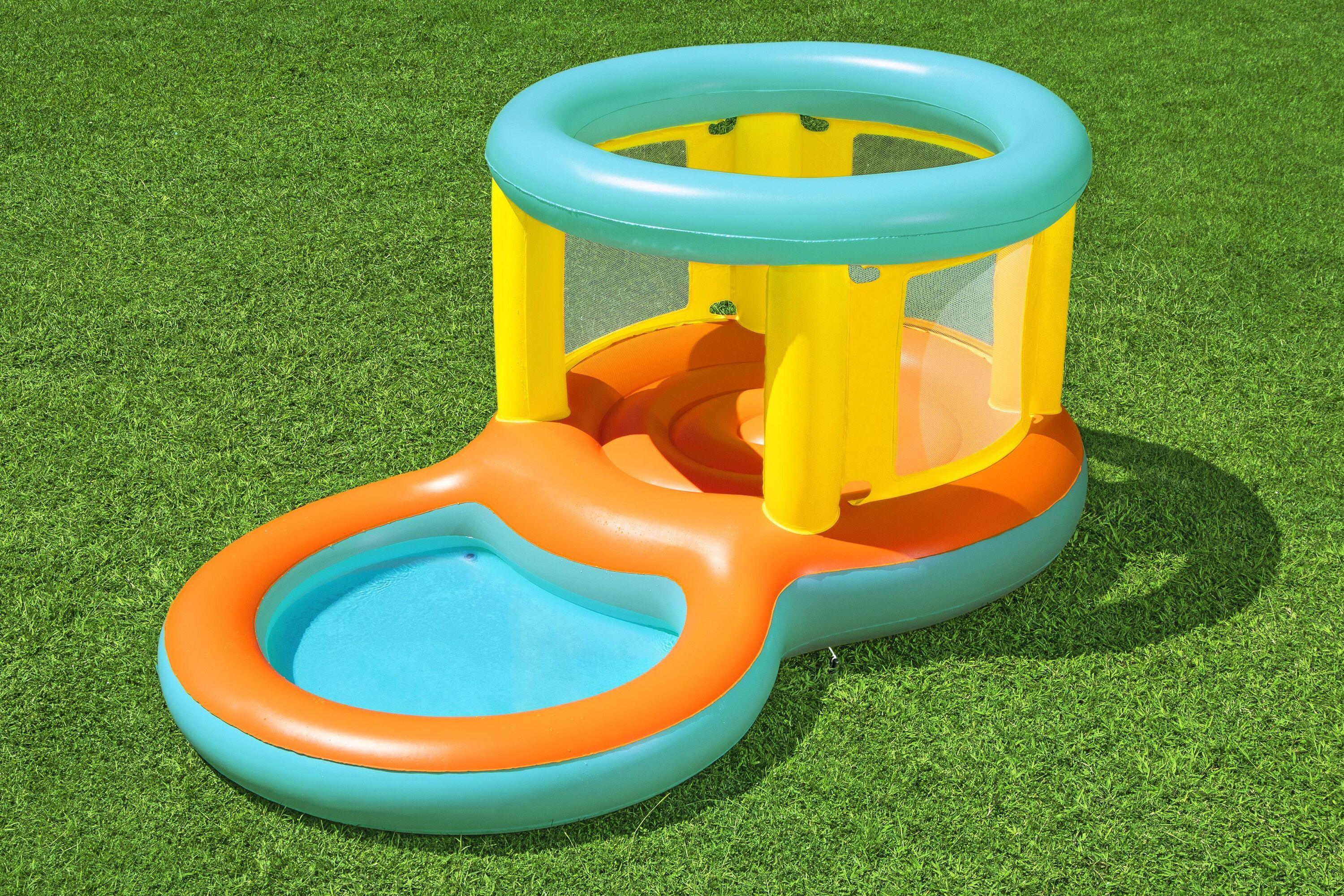 BESTWAY 2.39M X 1.42M X 1.02M JUMPTOPIA BOUNCER AND PLAY POOL (Contents:One bouncer, four foot pins,heavy-duty repair patch) Age 3-6