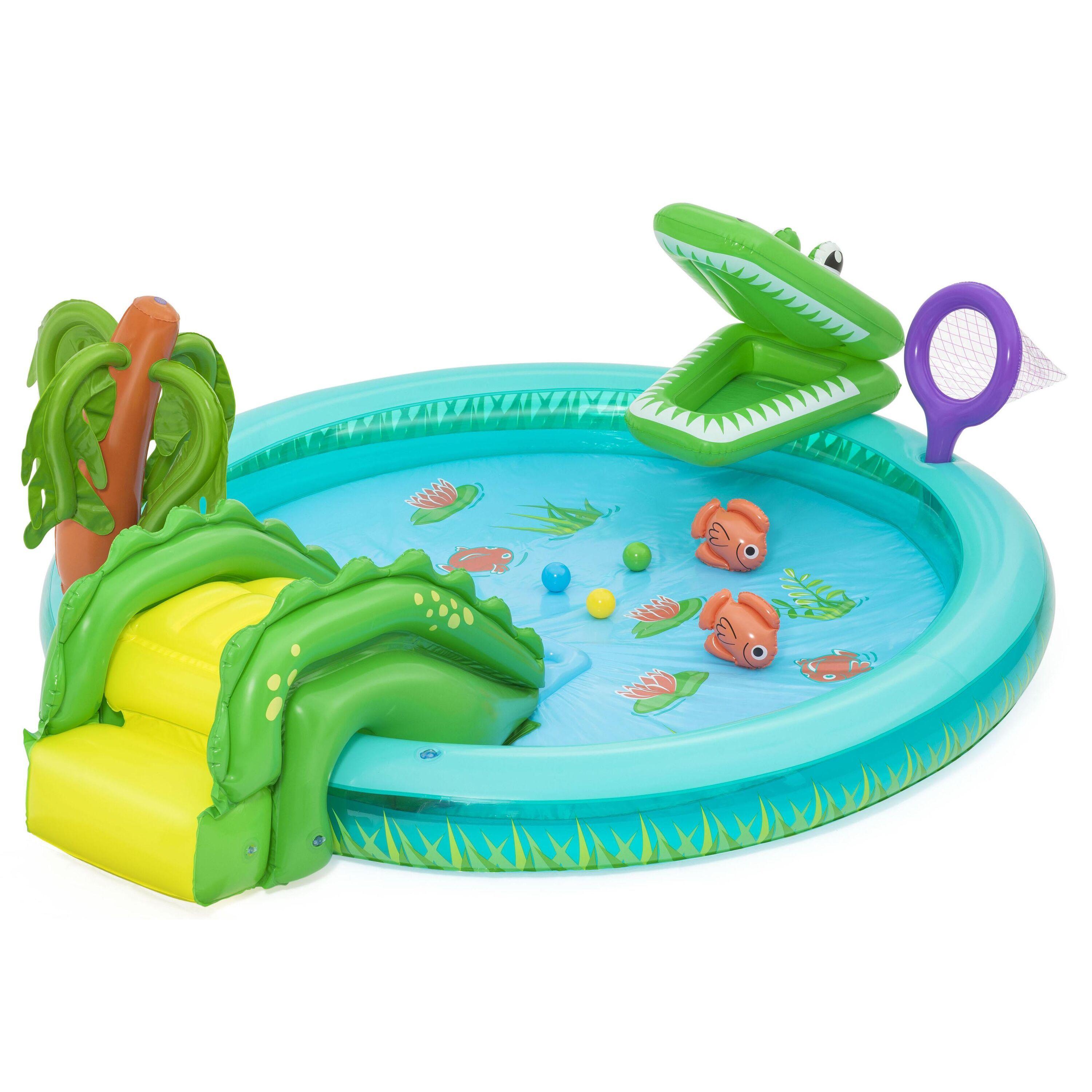 BESTWAY 2.24m x 1.81m x 72cm Crocodile Cove Play Center (1 pool, 1 fishing net, 3 play balls, repair patch, 2 puffy pals.) Age 2+