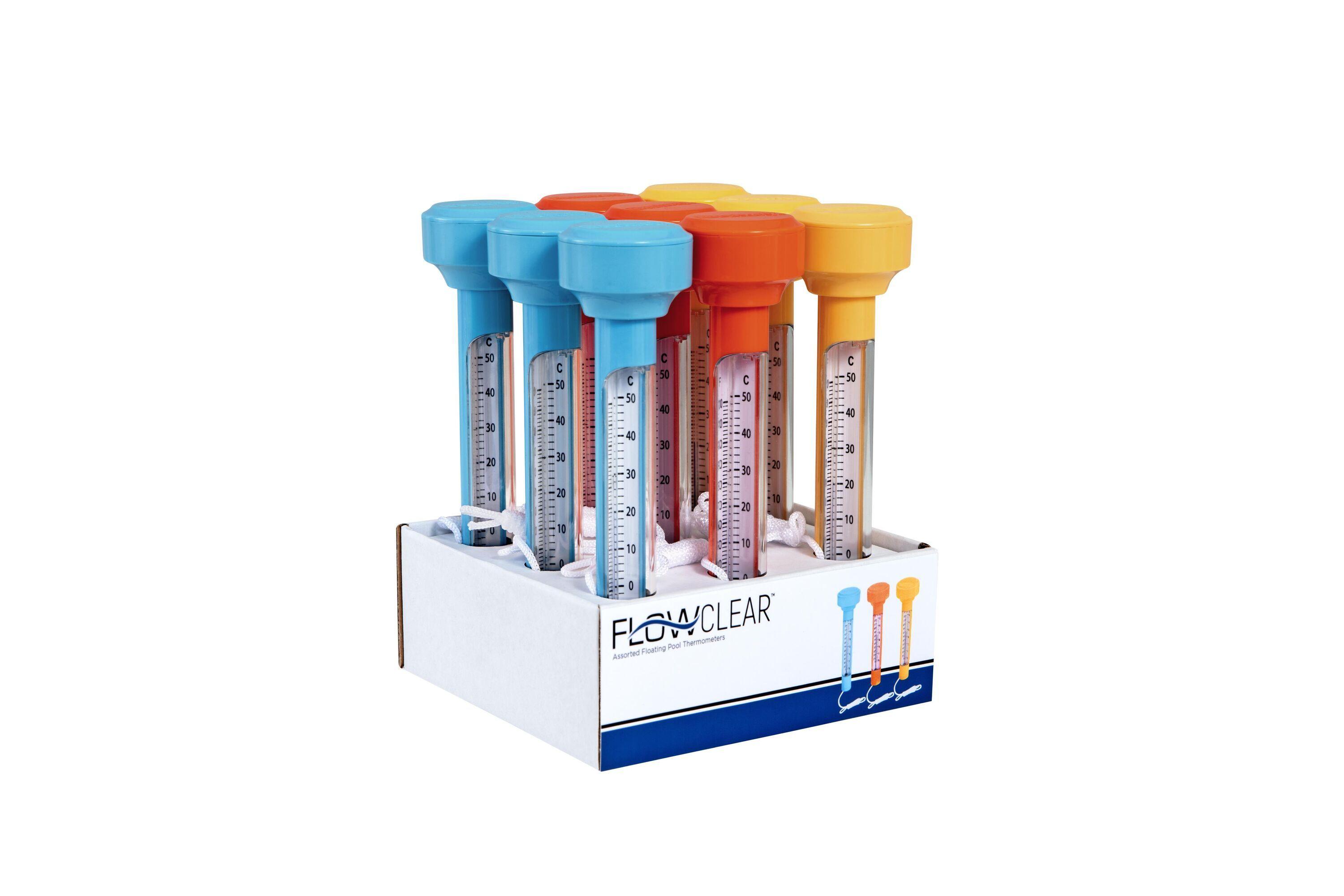 BESTWAY ASSORTED FLOATING POOL THERMOMETER W/PDQ (Contents:1 Floating Pool Thermometer,assorted in 3 colors: orange, yellow, blue.) 