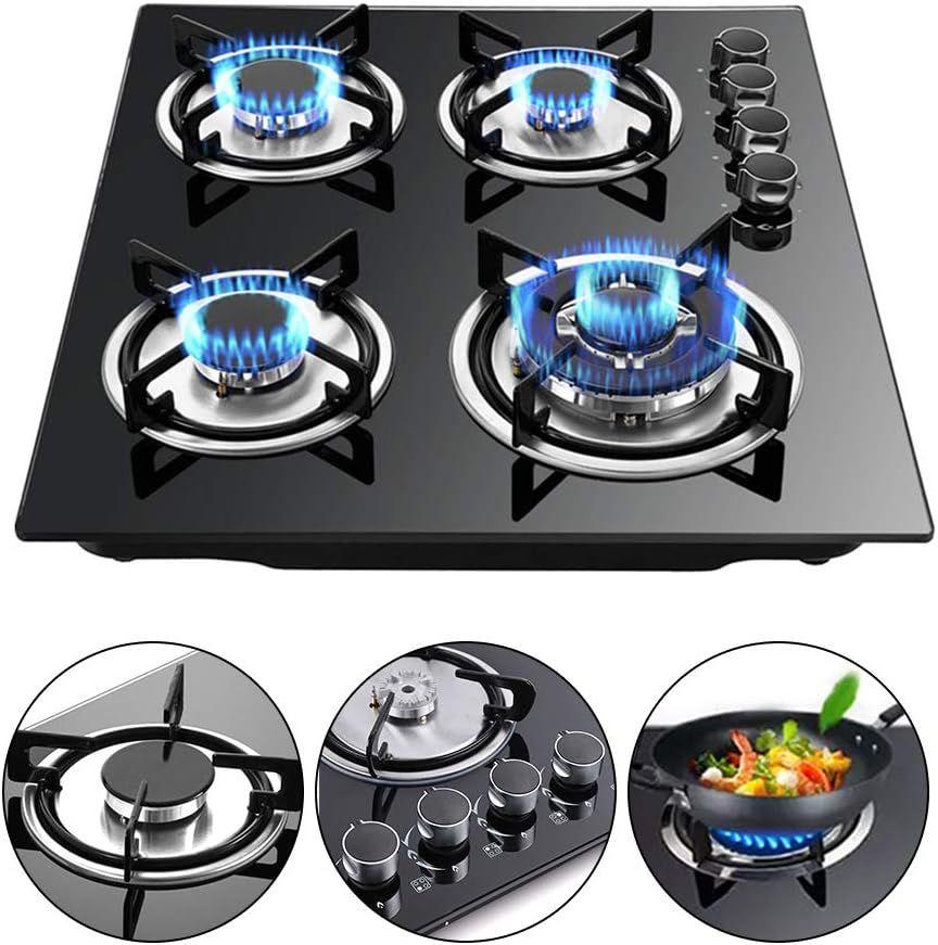 HappyHome 4-Burner Built-In LPG Gas Cooktop with Tempered Glass Top – High Efficiency Burners (60 × 50 × 7.3 cm)