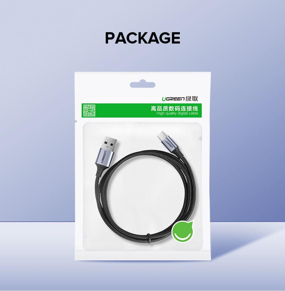 UGREEN USB-A 2.0 to USB-C Cable Nickel Plating Aluminum Braid 1.5m (Black)