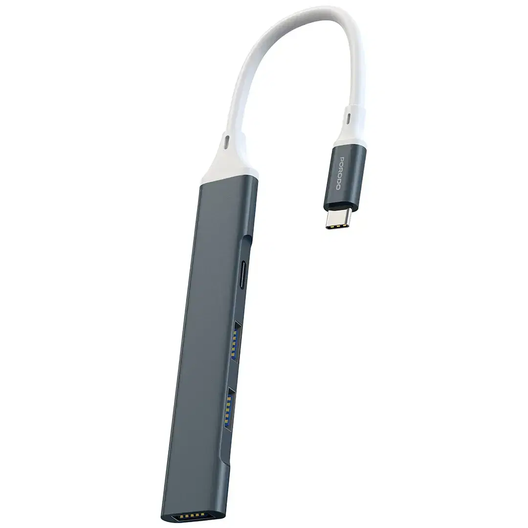 Porodo PDFWCH097GY Aluminum Multi-Port USB-C Hub with 5Gbps Data Transfer