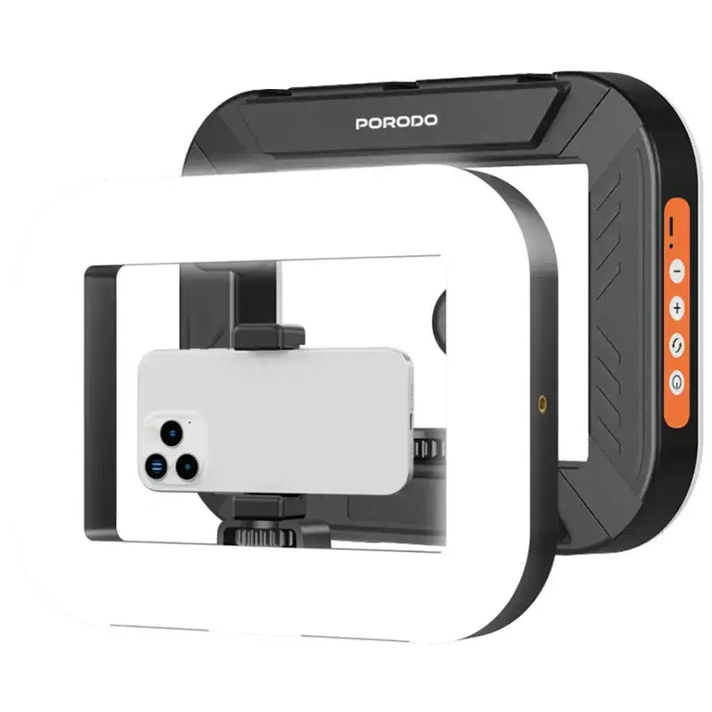 Porodo Lifestyle Handheld Ring Grip Camera & phone vlogging light with Desktop support & Phone clamp - PDLFST214BK