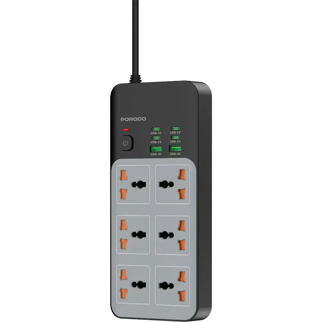 Porodo 3000W | 6AC Universal Power Strip with 6 USB Ports (4C + 2A)