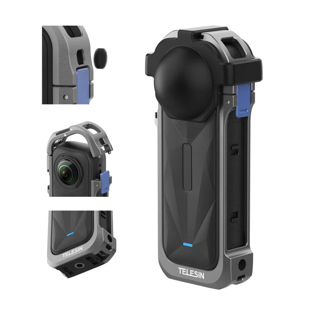 Aluminum Protective Cage from TELESIN S6-FMS-19-TIS for Insta360 X5 Camera with Quick-Lock System