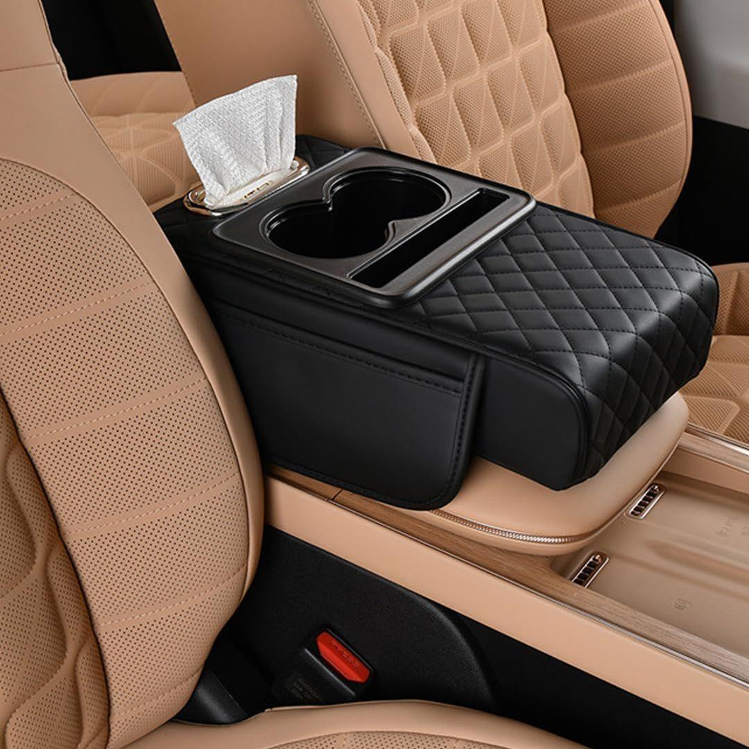 5-in-1 Car Armrest Cushion (2 Cup Holders– Phone Holder– Tissue Box)