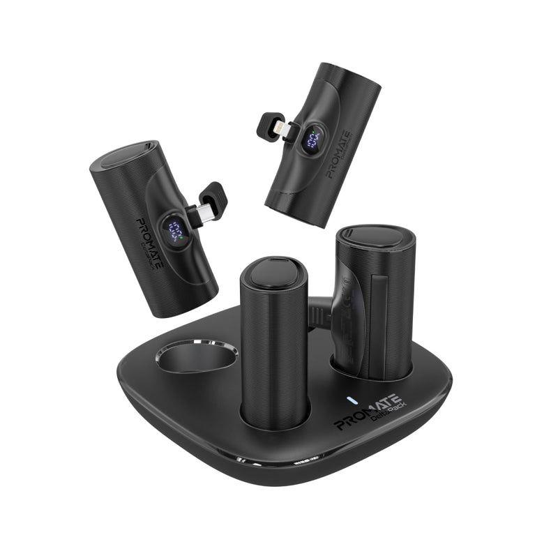 Promate DeltaPack – 4-Piece 5000mAh Ultra-Compact Power Bank Kit with Built-in USB-C & Lightning Connectors and Charging Dock
