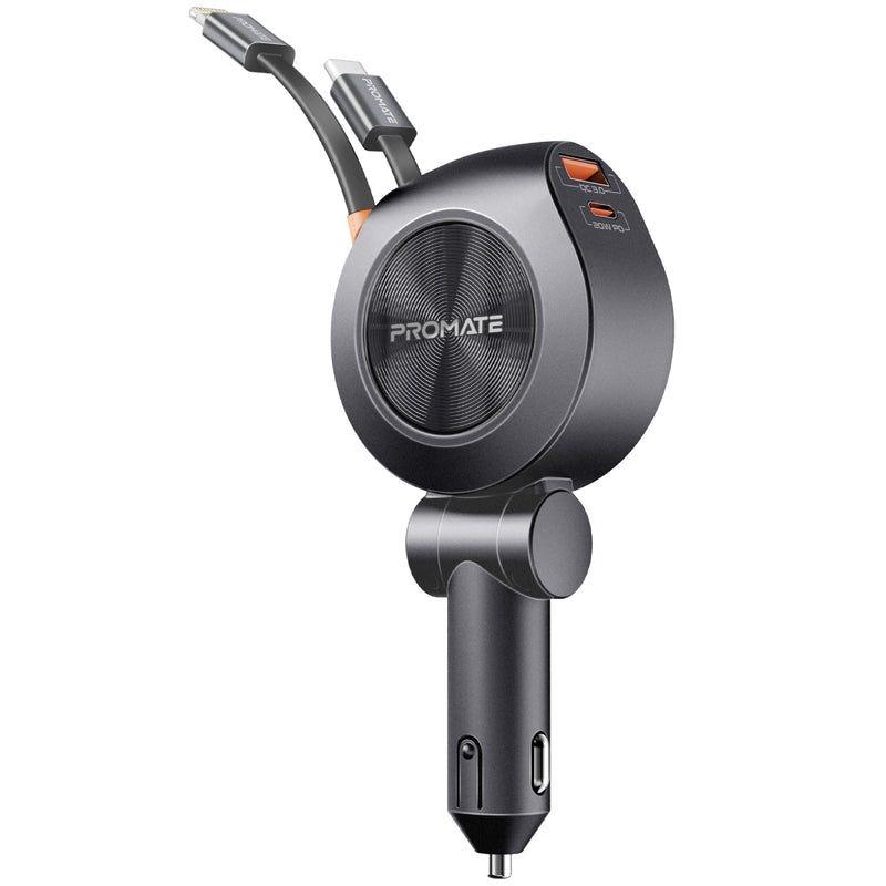 DriveGear‑R2 – 88W Multi‑Port Car Charger with Dual Retractable USB‑C & Lightning Cables