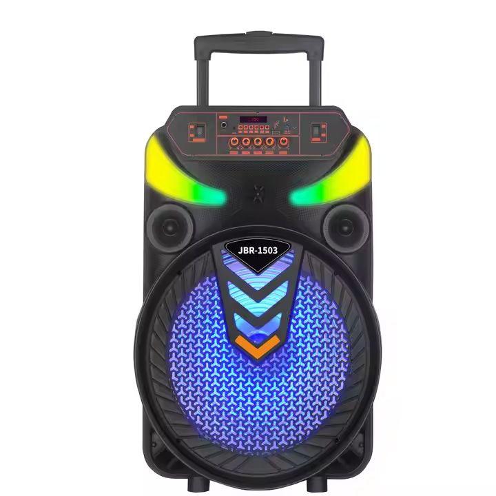 Jbr-1503 Trolley Bluetooth Speaker with Wireless Microphone, 15 Inch RGB Subwoofer Loudspeaker