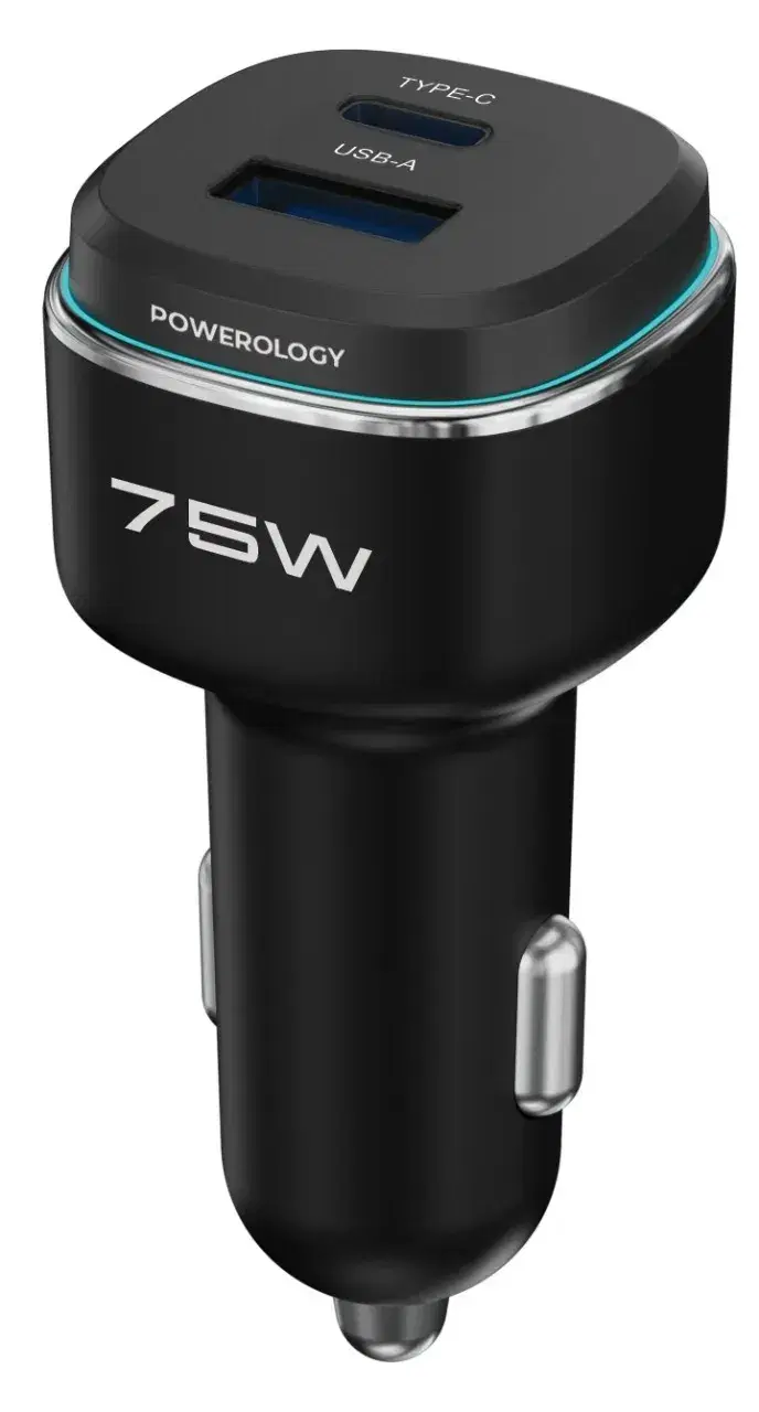 Powerology 75W Car Charger PCCSR024BKGYC Powerful and Sleek in One Device
