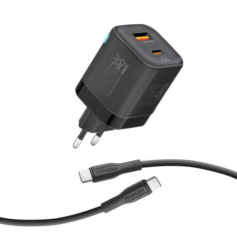 PowerPort‑25CC – Dual‑Port Wall Charger with 60W USB‑C Fast Charging Cable