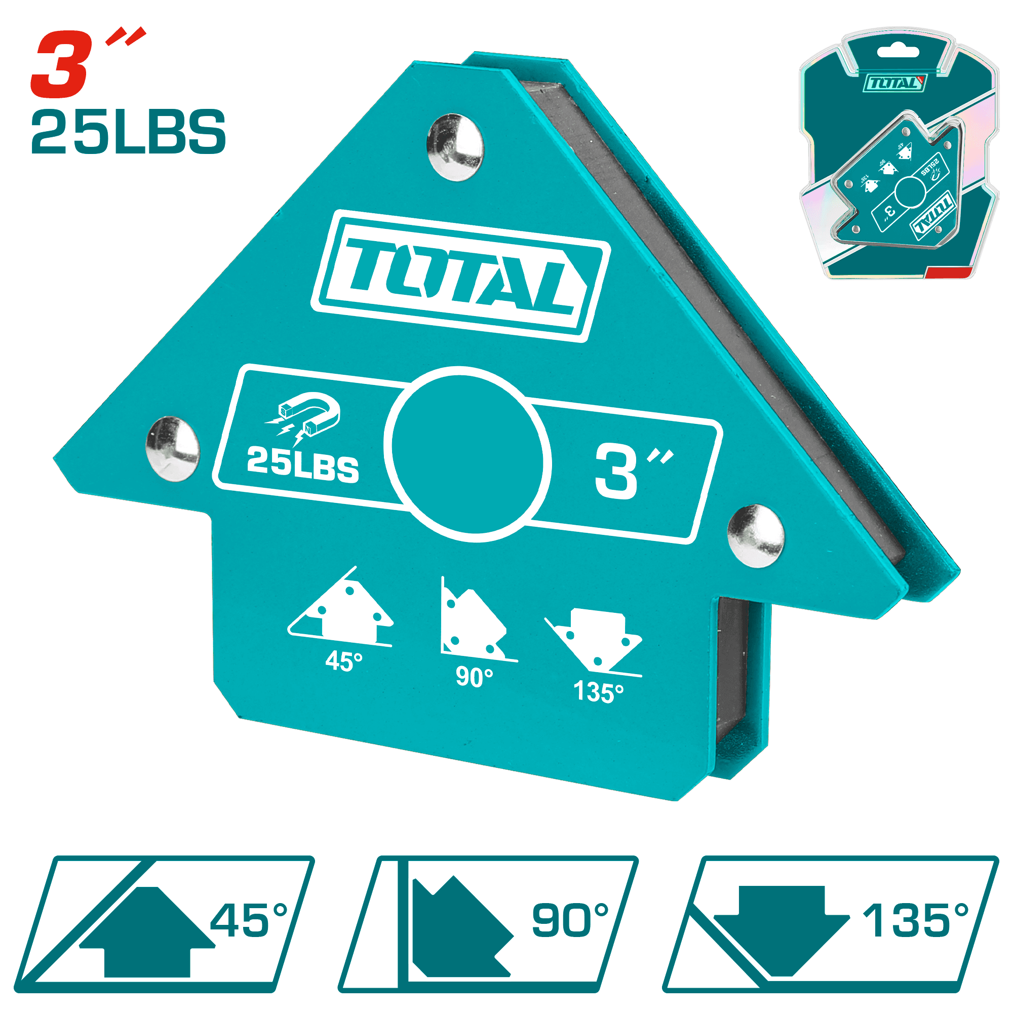 TOTAL TAMWH25032‑3 Magnetic Welding Angle – Strong 25 lb Holding Force