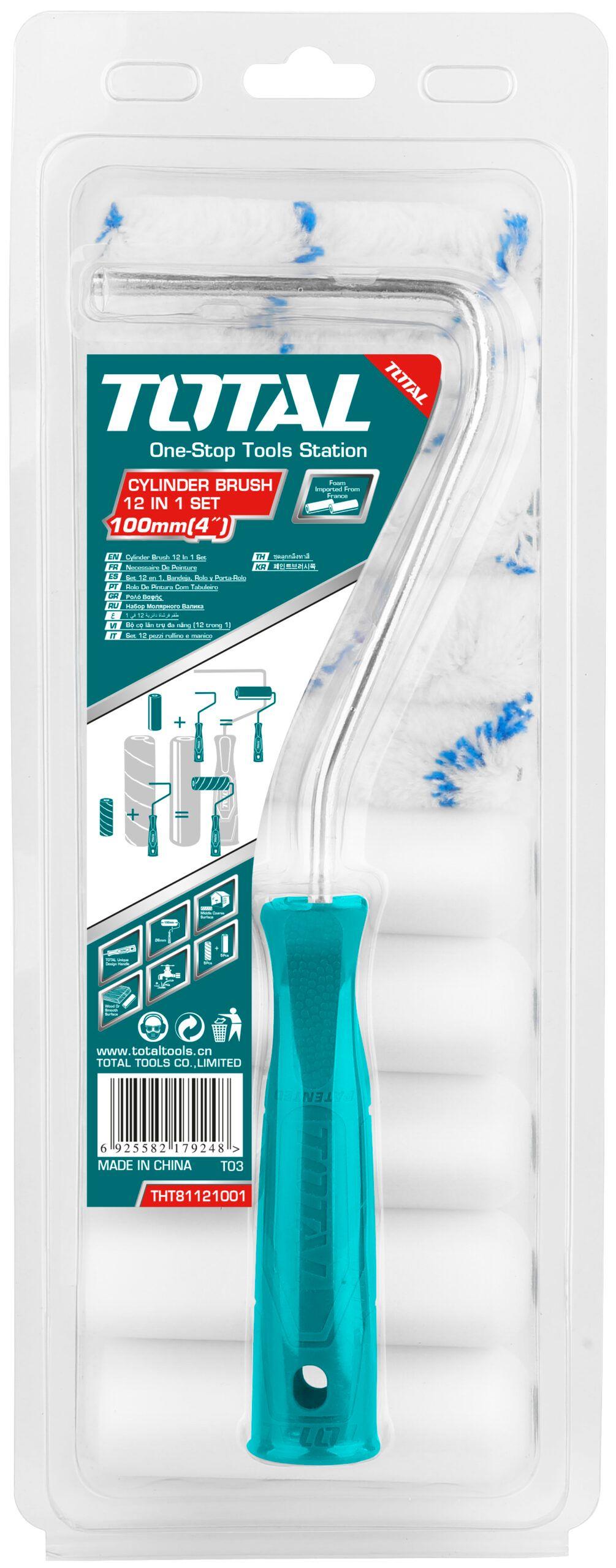 TOTAL THT81121001 12‑in‑1 Paint Roller & Brush Set – Versatile 4″ Kit