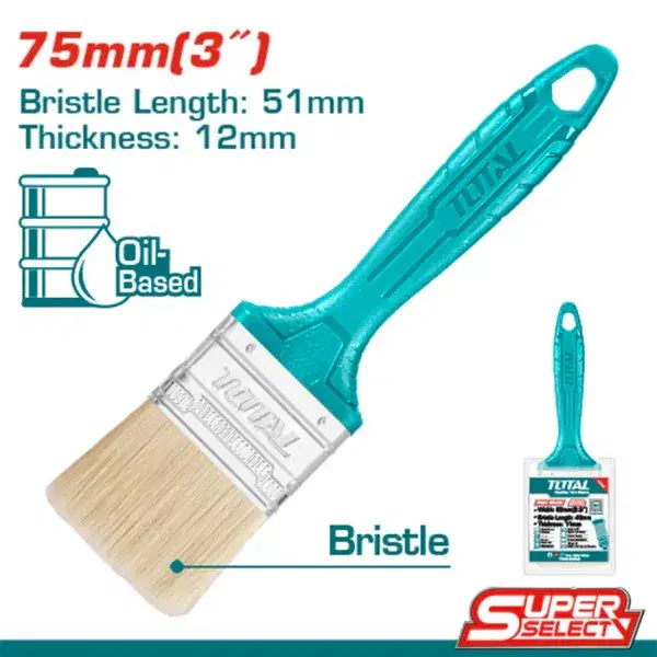 TOTAL THT845036 3″ (75 mm) Paint Brush – Large Coverage with Rubber Handle