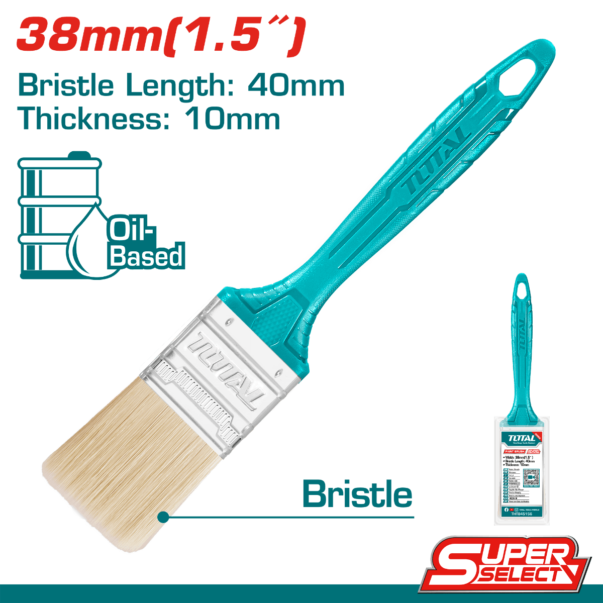TOTAL THT845156 1.5″ Paint Brush – Rubber Handle for Smooth Painting
